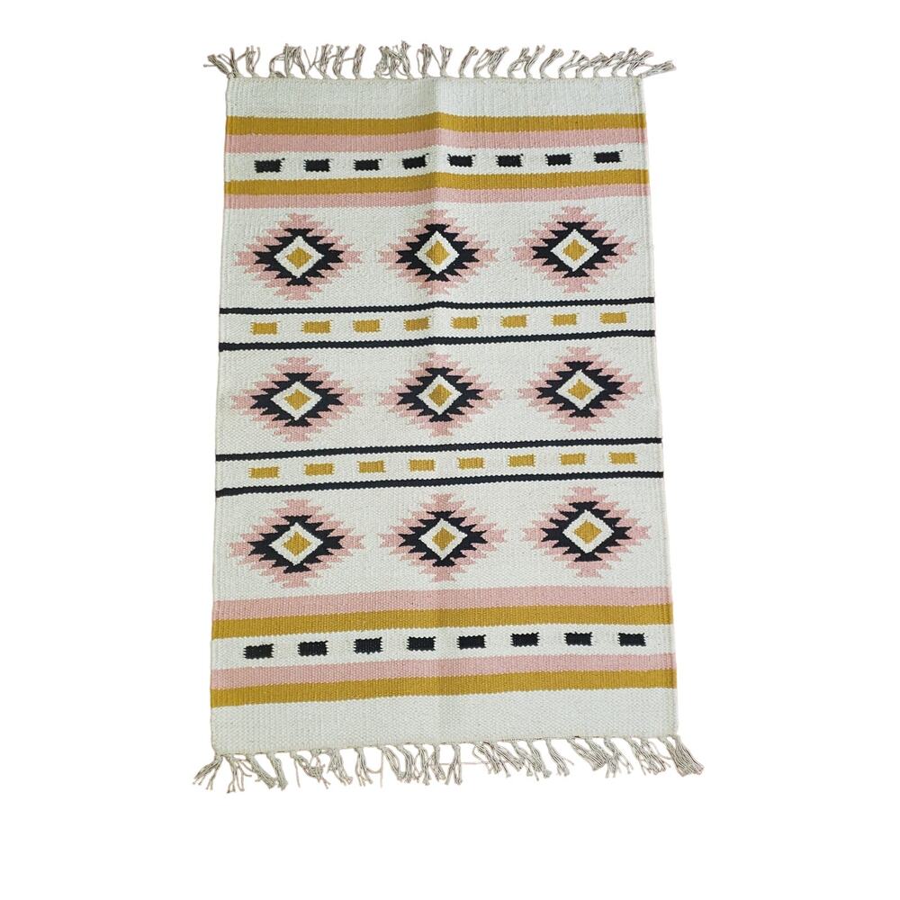 Southwestern Geometric Tribal, Native, Boho Accent Rug 100% Cotton NWOT
